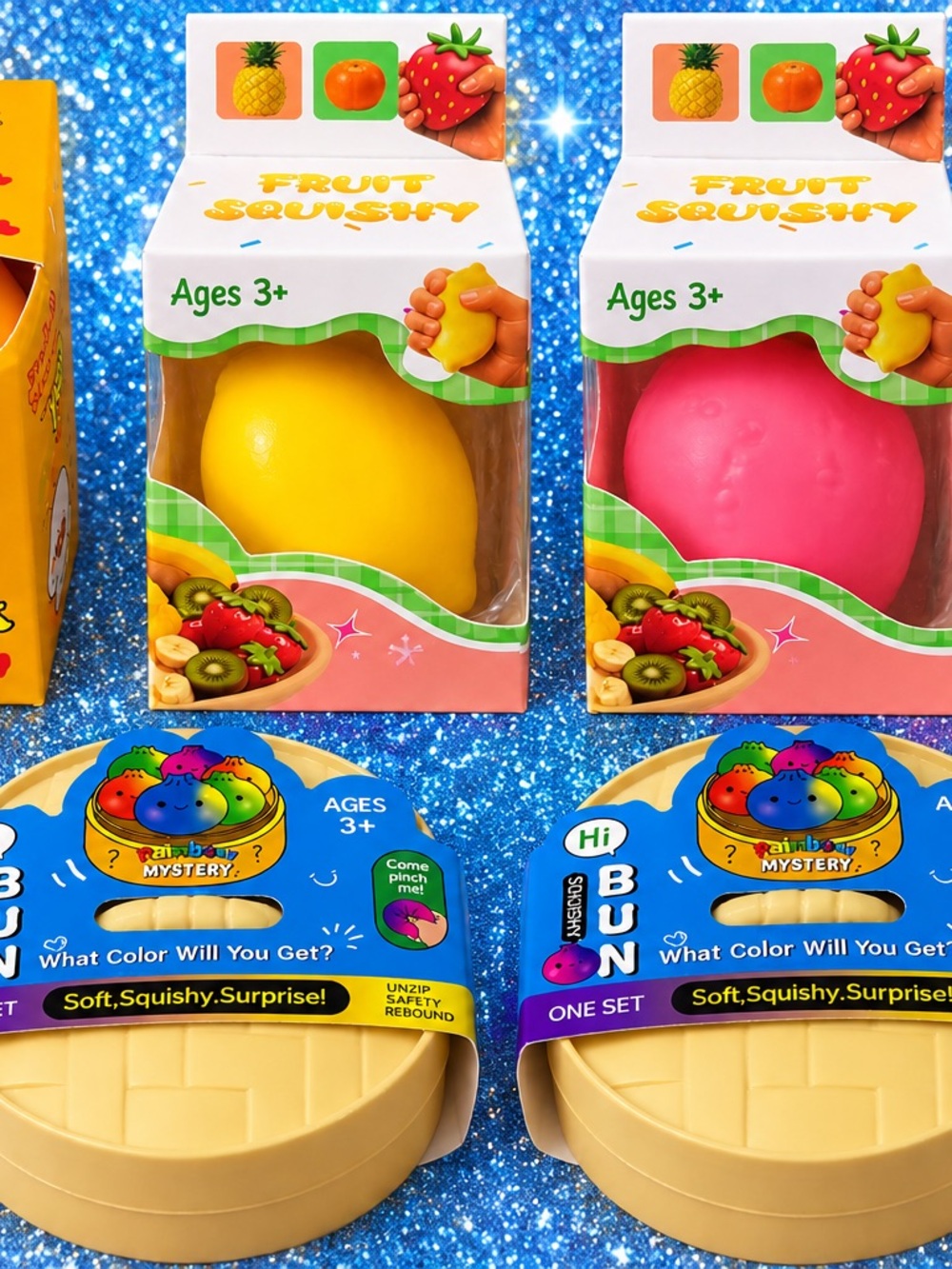 Fruit Squishy Sensory Toy Set - Yellow & Pink - Kids Squishy Fruits